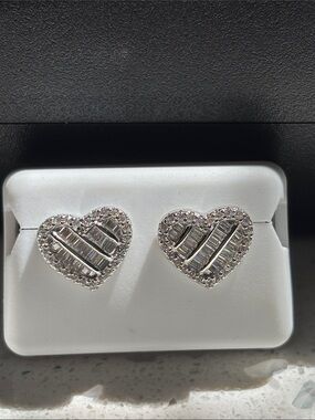 Moissanite 925 Sterling Silver Heart Stud Screw Back Earrings, 2.0 CTW